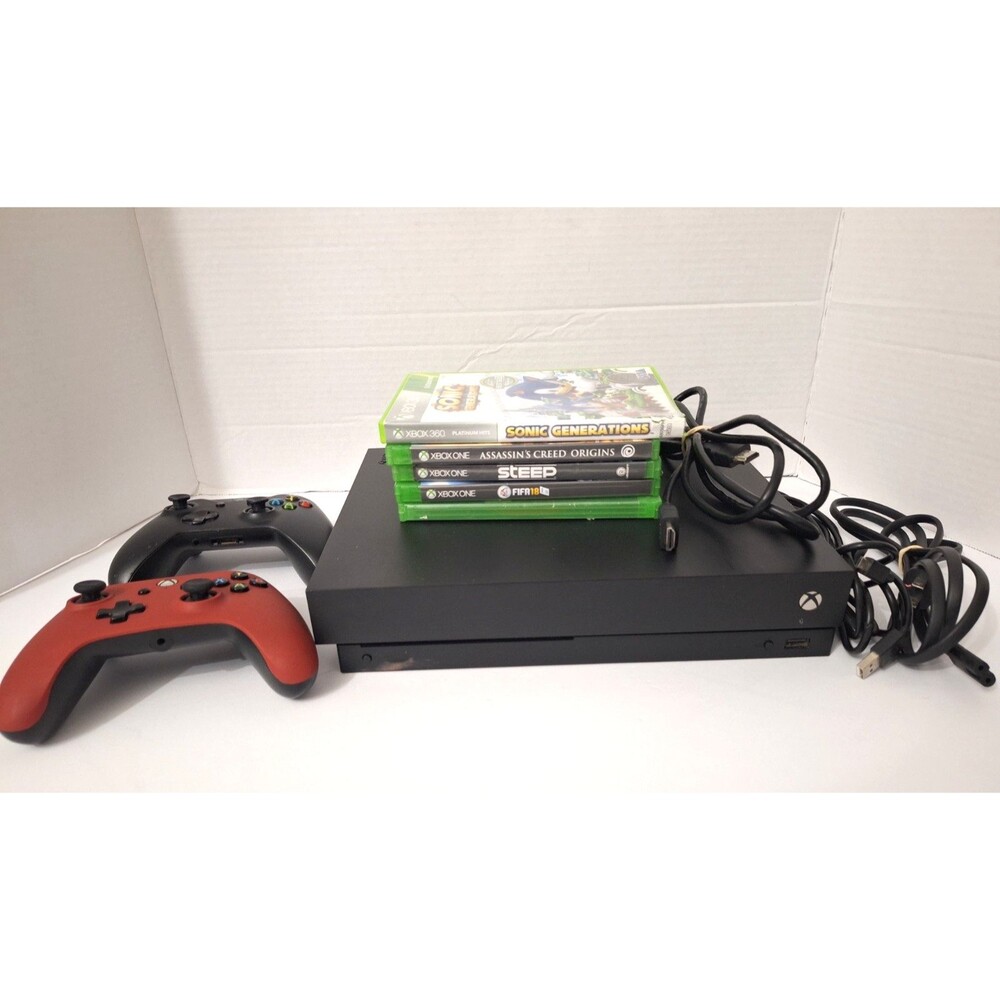 Microsoft Xbox One X Console 1TB 1787 BUNDLE 2 Controllers, Power Cords, 5 Games